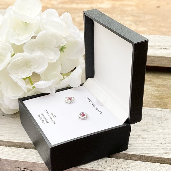 NWT STERLING SILVER AND GENUINE RUBY STONE STUD EARRINGS - Picture 5 of 8